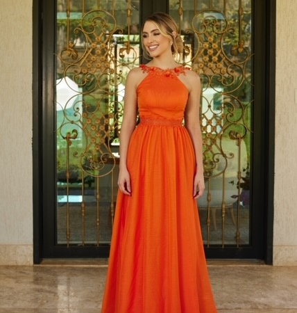 vestido de festa laranja